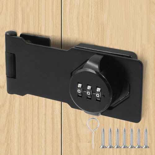 Luabue Serrures à Combinaison 4,5 Pouces Serrure de Sécurité pour Armoire Verrou À Loquet pour Verrouiller les Portes, les Armoires et les Boîtes, Jardin (Noir)