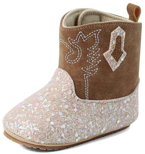 LACOFIA Stivaletti Invernali Neonata Stivali Primi Passi Stivali Western Cowboy Bambina con Suola Morbida Antiscivolo Marrone 12-18 Mesi