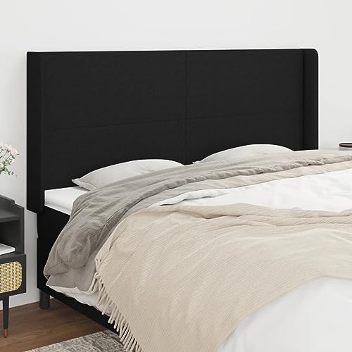 prissent Bett-Kopfteil Höhenverstellbar Betthaupt Bettzubehör Kopfteil-Polster mit Ohren Möbelstück für Schlafzimmer Schlichte und Saubere Optik Wandschutz Schwarz 183x16x118/128 cm