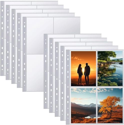MEESOGA 50 Stück 400 Taschen Fotohüllen A4, Transparent Postkartenhüllen für A4 2/3/4 Ringbuch, A4 Foto Hüllen Doppelseitiger Foto Seitenschutz,Top Loading Fotoalbum Nachfüllseiten Foto