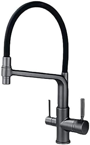 3 way tap mixer tap kitchen sink pull out spray tap for kitchen sink black silicone hose dual handles drinking purifier water tap brass with 360 degree black, grey