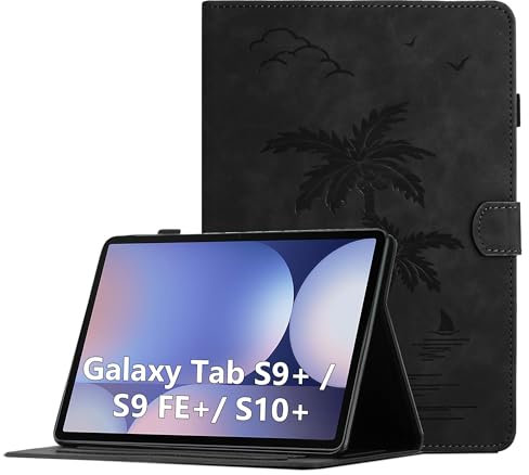 Funda para Samsung Galaxy Tab S10+ / S10 Plus 2024 / S9 Plus 2023/ S9+ / S9 FE Plus 12,4 Pulgadas PU Cuero Flip Tableta Protectora Carcasa con Cierre Magnético Múltiple Ángulo Soporte Cubierta, Negro