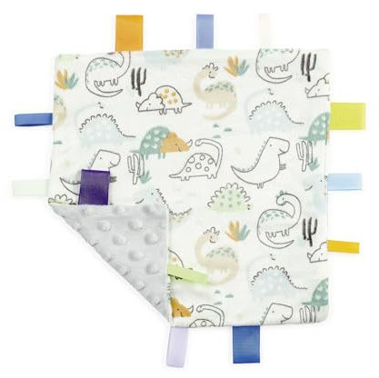 CREVENT Tag Sicherheit Decken für Babys, weiche kleine Loveys für Mädchen, Baby Tröster sensorische Decke, große Geschenke für Geburtstag Baby Dusche 24X24cm (Dinosaurier)