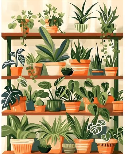 DAERLE Macetas Kit de Pintura por Números para Adultos en Lienzo con Pigmento Acrílico, Colección de Plantas Verdes, Pintura al Óleo DIY para Decoración del Hogar 30x40cm