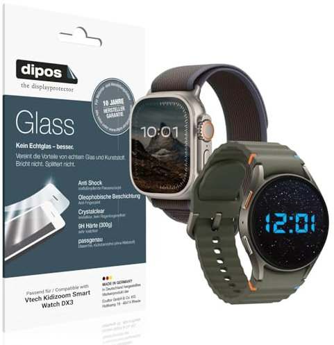 dipos I 2x Displayschutz 9H klar kompatibel mit Vtech Kidizoom Smart Watch DX3 Schutzfolie Anti-Shock Folie
