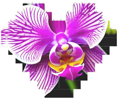 Puzzle di mattoni da costruzione a forma di cuore con stampa floreale orchidea, regalo personalizzato per uomini e donne
