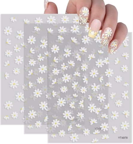 Selbstklebende Blumen-Nagelsticker,Gänseblümchen-Design für Nagelkunst,Kleine Blumen-Accessoires zur Maniküre – 3-teiliges Set