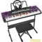 Newfulam Keyboard Piano 61 Tasten für Anfänger, Digital Keyboard Kinder E-Piano Kit mit Notenaufkleber, Klavierbank, Kopfhörer, Mikrofon, Klavierständer, Lehrmodus