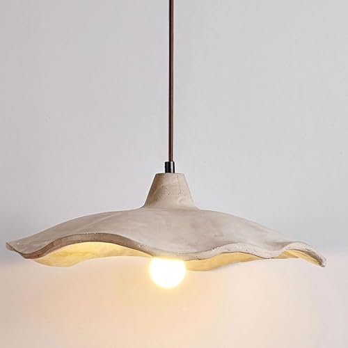 Stesulfr Pendant Lamp Retro Wabi Sabi Style Kitchen Island Light Concrete Lotus Shape Lampshade E27 Hanging Light Gray Cement Ceiling Chandelier Suitable for Bedroom Living Room Dining Room(25CM)