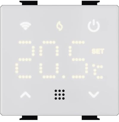 Termostato programmabile da incasso, compatibile con Vimar Plana, supporto a 2 moduli, bianco, display LED touch retroilluminato, alimentazione 230V, caldaia, pompe di calore, riscaldamento, EV4102