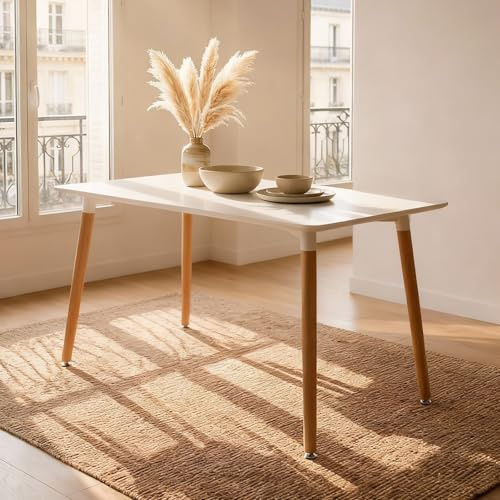 IDIMEX Esstisch Shannon, 120 x 70 cm, Weiß - rechteckiger Esszimmertisch aus lackiertem MDF, ideal für Küche und Essbereich, skandinavisch inspiriert mit Beinen aus Buchenholz