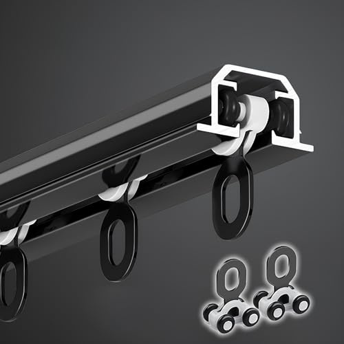 Verdeckte eingelassene unsichtbare Vorhangschiene, Innenlaufstange Decken-Vorhangschiene, robuste Aluminium-Deckenmontage-Vorhangschiene 70-600cm für Raumteiler(Schwarz,290cm/9.5ft(2*145cm))