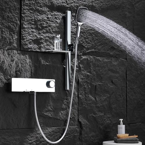 Badewannenarmatur Wasserfall mit Ablage Chrom Wandmontage Badewannen Armaturen mit Brause Mischbatterie Dusche aus Kupfer,verchromt