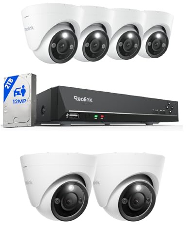 Reolink 12MP PoE Überwachungskamera Set Aussen, 8-Kanal NVR mit 2TB HDD für 24/7 Aufzeichnung und 6X Dome IP Kameras mit Personen-/Fahrzeugerkennung, 2-Wege-Audio, Spotlights