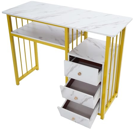MEHOOSPVN Manikürtisch mit 3 Schubladen Schreibtisch Manikürtisch Marmorierung Textur, Maniküre Tisch Schreibtisch, Bis zu 30kg für Wohnzimmer, Büros, Schönheitssalons für Nagelstudio Tisch Und Den