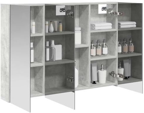 vidaXL Badezimmerspiegelschrank mit Tür Beton Grau 100 x 14,5 x 70 cm, Badezimmer Aufbewahrung, rechteckiger Schrank, modernes Design, platzsparender Wandspiegel, verstellbares Regal, Organizer