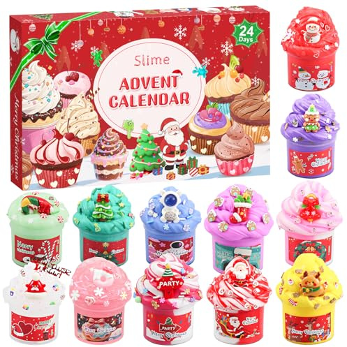 Schleim Adventskalender 2026 für Kinder, lustiger Kristallschleim Weihnachtskalender für Jungen und Mädchen, 24 Tage Countdown Adventskalender mit 12 Schleimen und 12 Coolen Accessoires