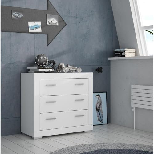 FORTE Snow Kommode mit 3 Schubladen, Holzwerkstoff, Weiß matt, 95.7 x 41.7 x 86.5 cm