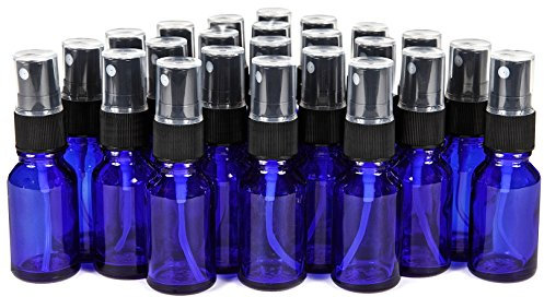 Vivaplex, 24 botellas de vidrio de color azul cobalto, 15 ml (1/2 oz), con pulverizador fino negro