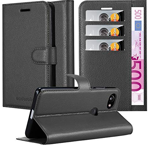 Cadorabo Hülle kompatibel mit Google Pixel 2 XL Handyhülle aus Kunst Leder Flip Klappbare Stoßfeste Magnetische [Standfunktion] [Kartenfächern] Cover Hülle für Google Pixel 2 XL Tasche in Schwarz