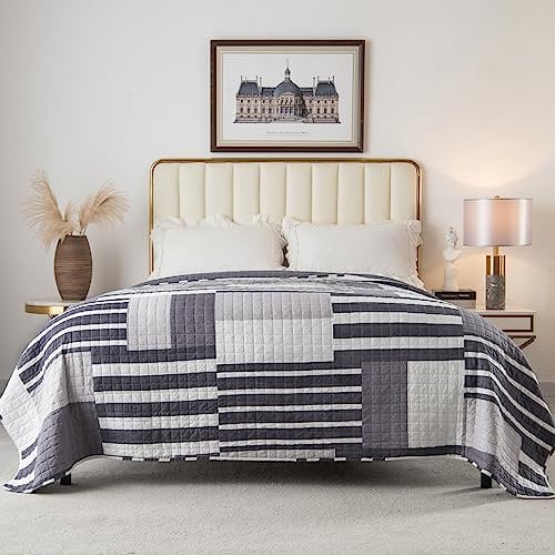 WOLTU Tagesdecke 150x200 cm Bettüberwurf, Steppdecke Patchwork Wendedesign, Bedspreads aus Mikrofaser, überwurfdecke Einzelbett unterfüttert und gesteppt, Blau+Weiß