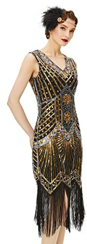 BABEYOND Damen Flapper Kleider voller Pailletten Retro 1920er Party Damen Kostüm Kleid Gold, XS
