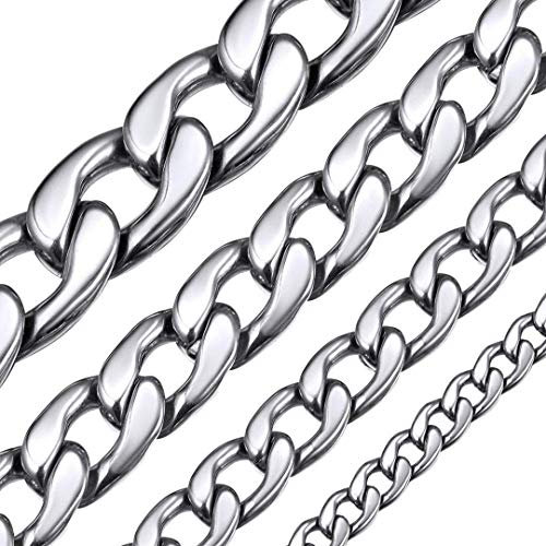 ChainsHouse Kubanische Kette Silber Herren Panzerkette Edelstahl Halskette Damen Edelstahlkette 15mm Männer Gliederkette 51cm Stabile Kette ohne Anhänger Rock Halsschmuck für Sohn