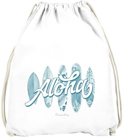 Autiga® Turnbeutel Aloha Surf Boards Hawaii Surfing Summer Hipster Beutel Tasche Gymsac Weiss unisize