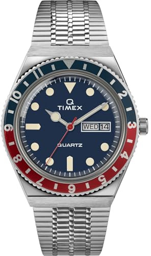 Timex 38 MM Q Timex Reissue Edelstahlgehäuse blaues Zifferblatt Edelstahlarmband
