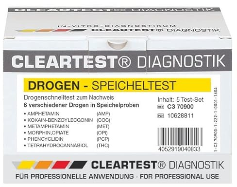 Drogen-Speicheltest 6-fach AMP/COC/MET/OPI/PCP/THC VE: 5 Stück