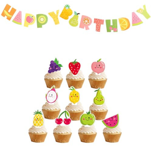 Obst Geburtstagsfeier Dekorationen Kit, Alles Gute zum Geburtstag Banner Wassermelone Ananas Luftballons für Tutti Frutti Party Supplies