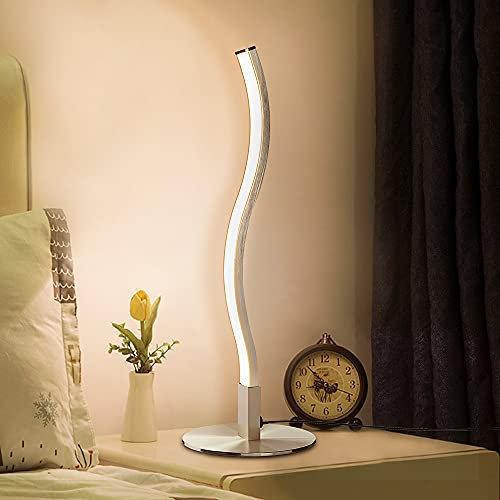 Depuley Lampe de Table Led Moderne Chambre, 6W Lampe Chevet de Nuit Argentée en Aluminium, 3000K Blanc Chaud pour Salon, Bureau, Lecture, Avec Prise UE