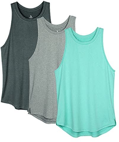 icyzone Damen Sport Fitness Tank Top Racerback 3er Pack, Yoga Running Shirt Gym Oberteile (M, Schwarz/Grau/Licht grün)
