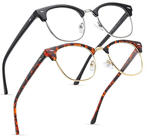 2 Pack Blue Light Blocking Glasses, Anti Blue Light Gaming Glasses, Retro Fashion Frame Non-Prescription Lens, Anti Fatigue Headache Computer Screen Glasses for Women and Men,Unisex Round Glasses