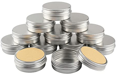 BasicPacking 12 Stück 40ml Silber Leere Rund Aluminiumdose mit Schraubdeckel Alu-Dose Aluminium Schraubdose Cremedose Kerzendosen Kosmetikdosen Blechdosen Aludose mit 12 Stück 40mm Aufkleber