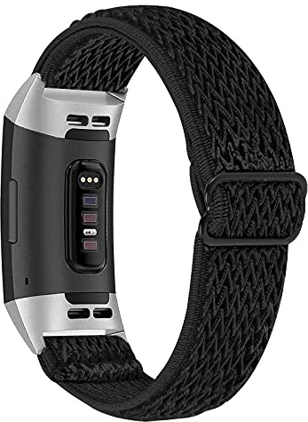 Ginamart Sportarmband kompatibel mit Fitbit Charge 4/Charge 3/Charge 3 SE Armband, weiches, atmungsaktives Nylongewebe, elastisches Ersatzarmband für Damen und Herren, Nylon (Schwarz)