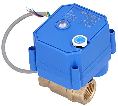Elektrischer Kugelhahn 12V, Mini Messing Motorisierter 5-Draht-DC-Durchgang mit Schalteranzeige für Klimaanlagen und Sanitärsysteme