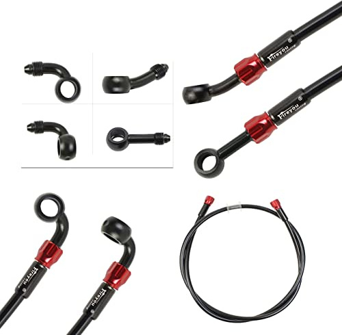 Fireyouracing Motorrad-Bremsschlauch, geflochten, 400–2400 mm, hydraulisches Kupplungsrohr, Öl, DOT, Flüssigkeitsleitung, Dirt-Pit-Straßenrennrad, Entfernen von Armaturen, (schwarze Farbe, 400mm)