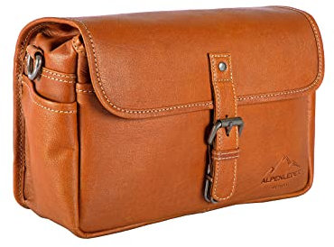 Alpenleder Kameratasche - Presse (Handgefertigt) - Nachhaltiges Bio-Leder aus regionaler Landwirtschaft | Kameratasche Spiegelreflex für Damen & Herren Leder *Fair Produziert* (30x10x20cm, Cognac)