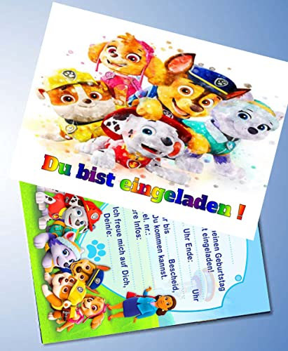12 Einladungskarten & 12 Umschläge für Geburtstag Partys und Kindergeburtstag Paw Patrol Nr. 14