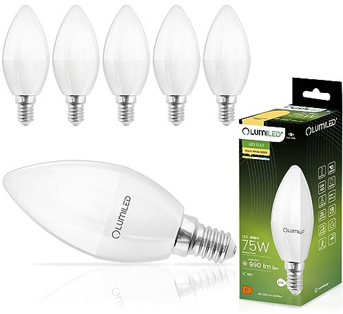 Lumiled B35 E14 LED Lampe 10W (ersetzt 75W), 990 Lumen, Kerze Milch Glas Leuchtmittel in Kerzenform 3000K Warmweiß Birne Lampen 180° Grad Strahlwinkel Glühbirnen Kerzenbirnen 6er-Pack