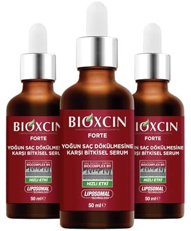 Bioxcin Forte Pflanzliches Serum 3x50 ml - Gegen Starken Haarausfall - Für Kräftiges & Dichteres Haarwachstum - Mit BioComplex B11