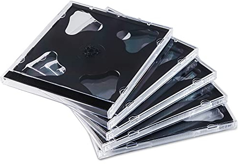 Maxtek 10.4 mm Standard Double (2 Discs Capacity) Clear CD Jewel Case with Black Tray, 10 Pack