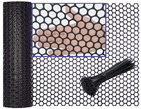 Geflügelnetz aus Kunststoff, 40,6 x 3 m, für Hühner, sechseckiger Zaun für Garten, Blumennetz, PET-Käfig, Hühnerdraht, Basteln, mit 100 festen Riemen