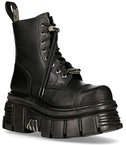 Stivali Unisex New Rock M-NEWMILI083-S21 in Pelle Nera da Motociclista Gotico Punk Scarpe Metallizzate Stile Militare 5
