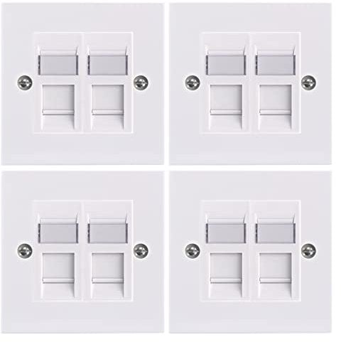 LEENUE RJ45 Socket Cat6, Double Socket RJ45 Network Wall Plate 2 Port with Keystone Jack, 4 Pack White