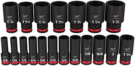 Milwaukee ShockWave 1/2 in. drive SAE 6 Point Deep Impact Rated Socket Set 19 pc, Mechanic Tools
