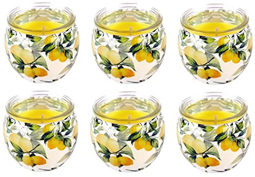 HS Candle Duftkerzen Motiv 6er Pack im Glas, Lange Brenndauer und angenehmer Duft (Lemon)