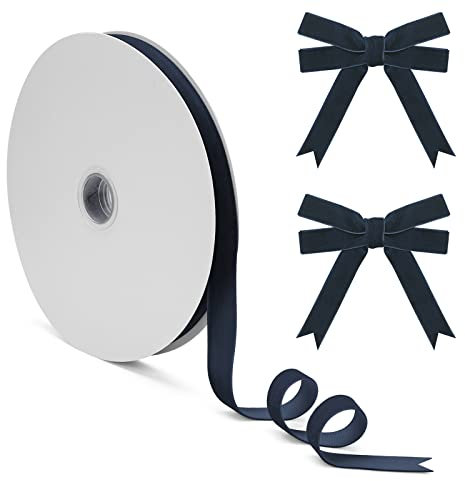 Cinta de terciopelo azul marino, cinta de Navidad de terciopelo azul de 5/8 pulgadas, 10 yardas, cinta de terciopelo triturado fino vintage para adornos de árbol de Navidad, envoltura de regalos,