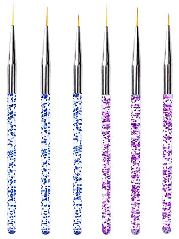 6 pièces Pinceaux en Détail à Ongles, Pinceaux Peinture Professionnels Pinceaux en Détail à Ongles Trousse pour DIY Nail Art Designs, Bleu + Violet